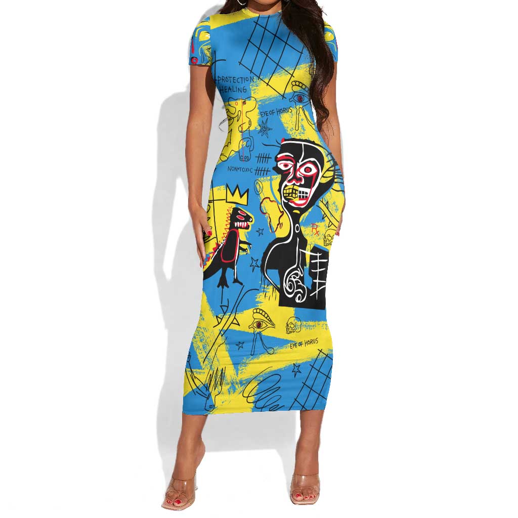 African Art Viva Underground Psychedelic Vintage Style Short Sleeve Bodycon Dress