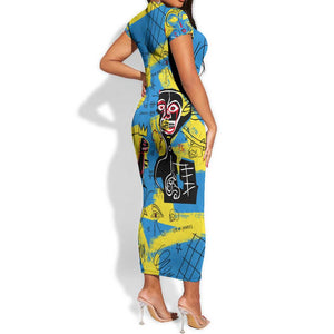 African Art Viva Underground Psychedelic Vintage Style Short Sleeve Bodycon Dress