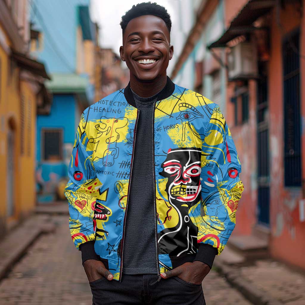 African Art Viva Underground Psychedelic Vintage Style Sleeve Zip Bomber Jacket