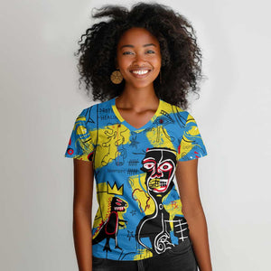 African Art Viva Underground Psychedelic Vintage Style Women V-Neck T-Shirt