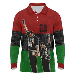 Mexico City 1968 African American Long Sleeve Polo Shirt Black Power Salute