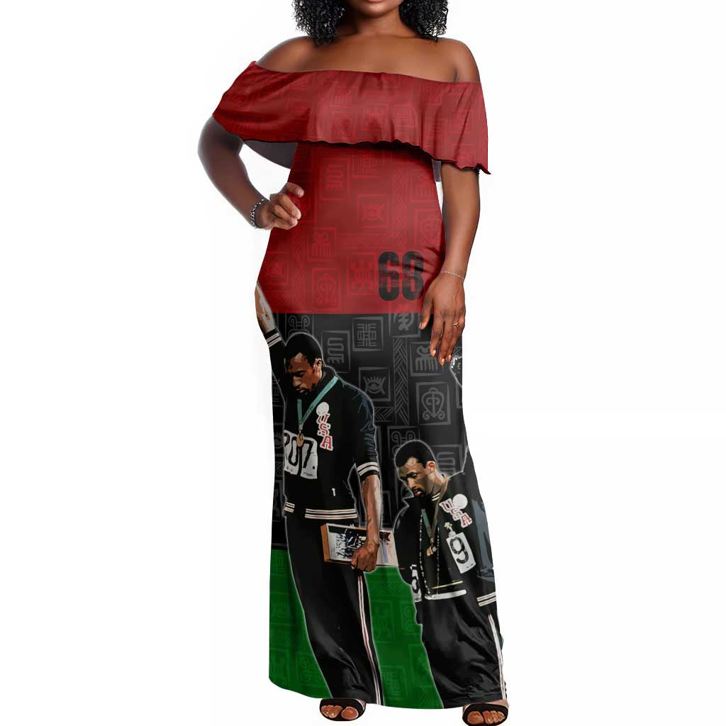 Mexico City 1968 African American Off Shoulder Maxi Dress Black Power Salute