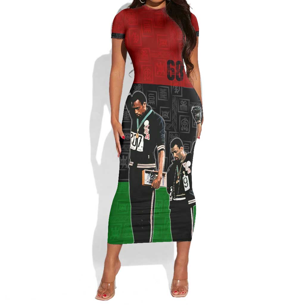 Mexico City 1968 African American Short Sleeve Bodycon Dress Black Power Salute DT02