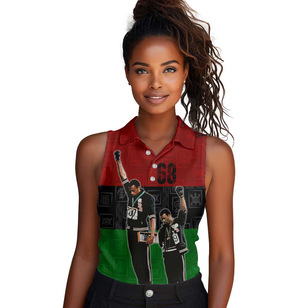 Mexico City 1968 African American Women Sleeveless Polo Shirt Black Power Salute