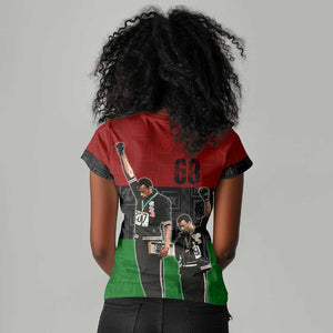 Mexico City 1968 African American Women V-Neck T-Shirt Black Power Salute