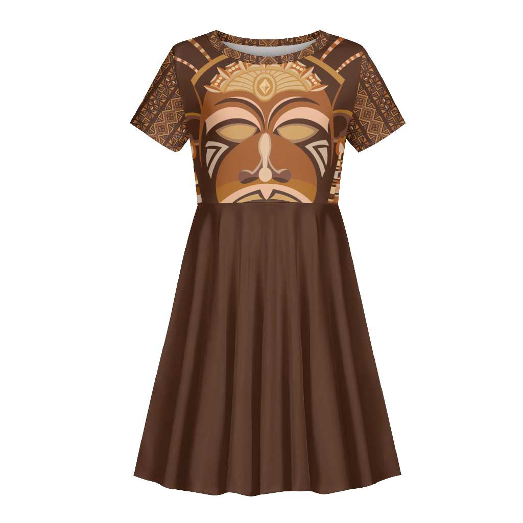 African Women Kid Short Sleeve Dress Tribal Ethnic Mask