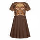 African Women Kid Short Sleeve Dress Tribal Ethnic Mask