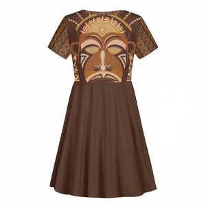 African Women Kid Short Sleeve Dress Tribal Ethnic Mask