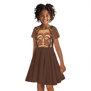 African Women Kid Short Sleeve Dress Tribal Ethnic Mask