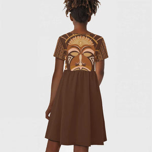 African Women Kid Short Sleeve Dress Tribal Ethnic Mask