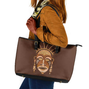 African Women Leather Tote Bag Tribal Ethnic Mask