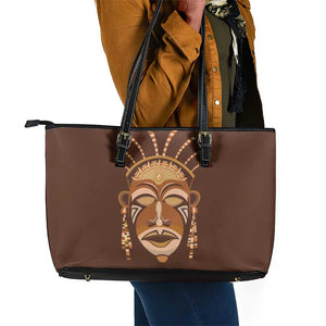 African Women Leather Tote Bag Tribal Ethnic Mask