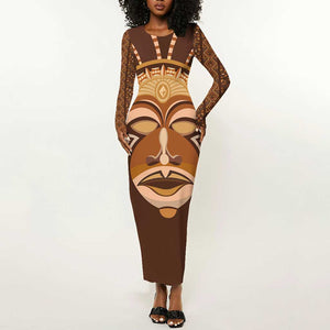 African Women Long Sleeve Bodycon Dress Tribal Ethnic Mask