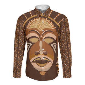 African Women Long Sleeve Button Shirt Tribal Ethnic Mask