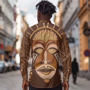 African Women Long Sleeve Button Shirt Tribal Ethnic Mask