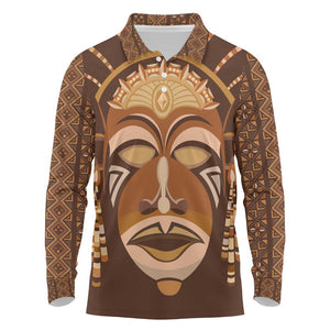 African Women Long Sleeve Polo Shirt Tribal Ethnic Mask