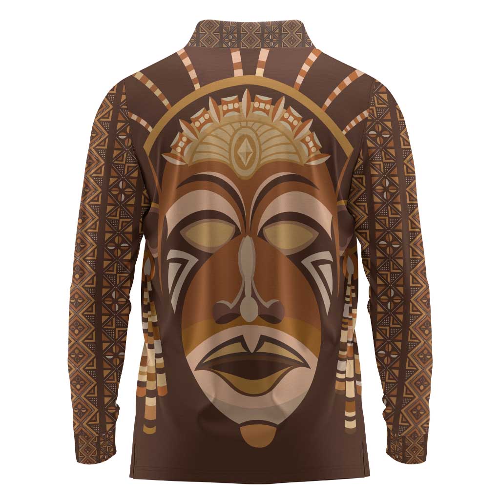 African Women Long Sleeve Polo Shirt Tribal Ethnic Mask