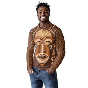 African Women Long Sleeve Polo Shirt Tribal Ethnic Mask