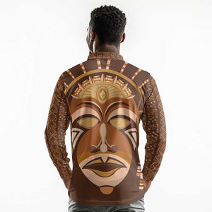 African Women Long Sleeve Polo Shirt Tribal Ethnic Mask