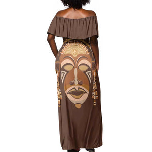 African Women Off Shoulder Maxi Dress Tribal Ethnic Mask