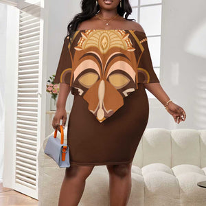 African Women Off Shoulder Short Dress Tribal Ethnic Mask