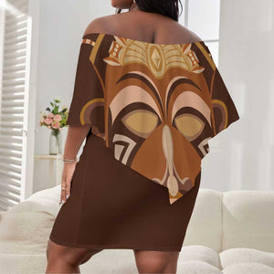 African Women Off Shoulder Short Dress Tribal Ethnic Mask