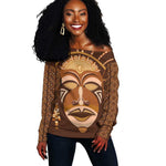 African Women Off Shoulder Sweater Tribal Ethnic Mask