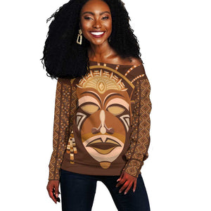 African Women Off Shoulder Sweater Tribal Ethnic Mask