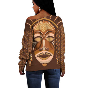 African Women Off Shoulder Sweater Tribal Ethnic Mask