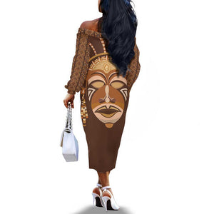 African Women Off The Shoulder Long Sleeve Dress Tribal Ethnic Mask