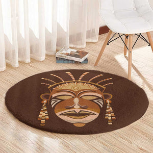 African Women Round Carpet Tribal Ethnic Mask