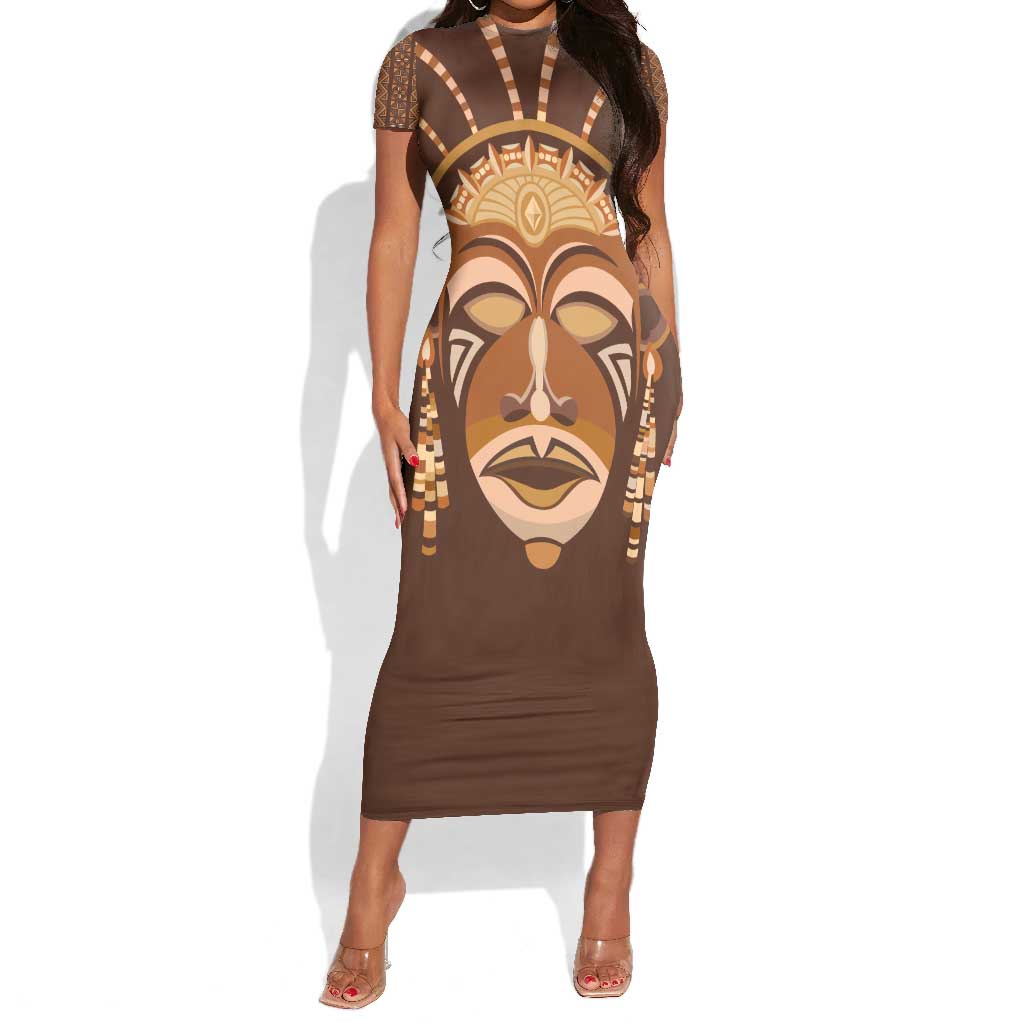 African Women Short Sleeve Bodycon Dress Tribal Ethnic Mask