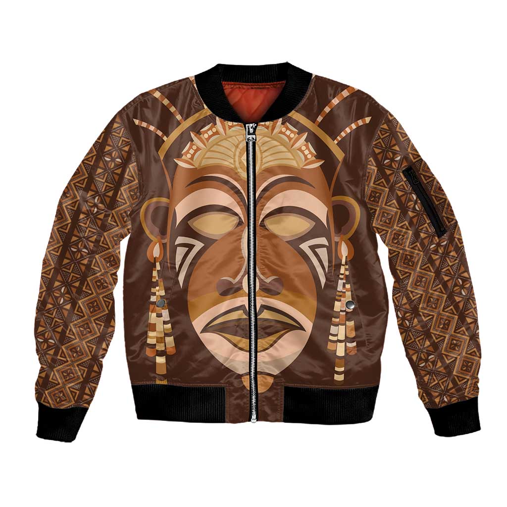 African Women Sleeve Zip Bomber Jacket Tribal Ethnic Mask