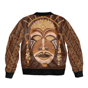 African Women Sleeve Zip Bomber Jacket Tribal Ethnic Mask