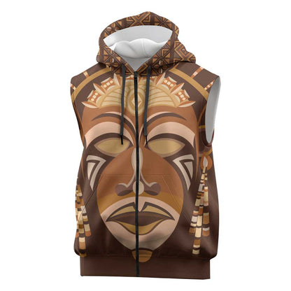 African Women Sleeveless Zip Hoodie Tribal Ethnic Mask - African Pride