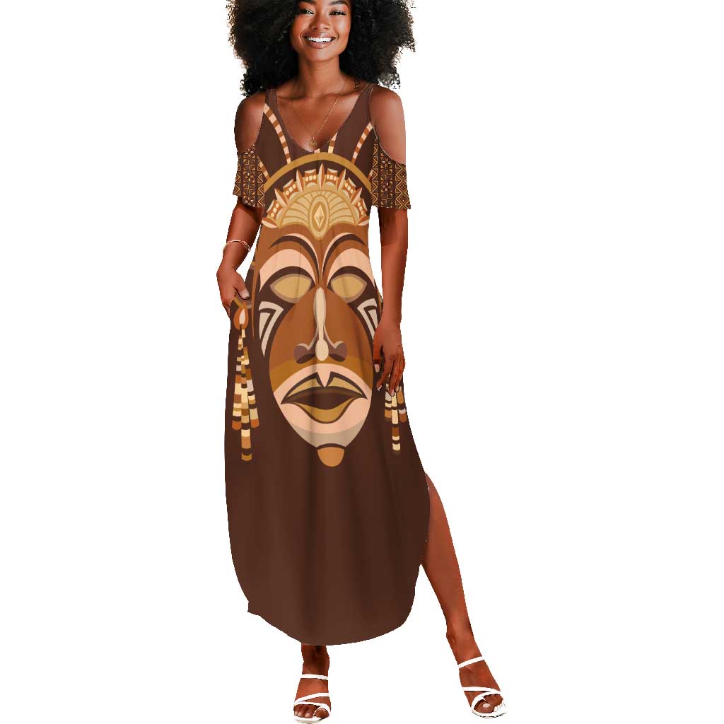 African Women Summer Maxi Dress Tribal Ethnic Mask