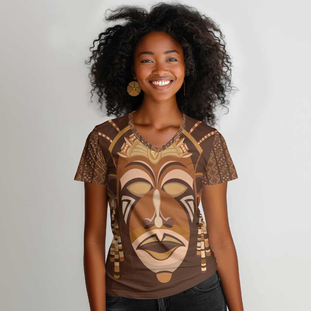 African Women Women V-Neck T-Shirt Tribal Ethnic Mask