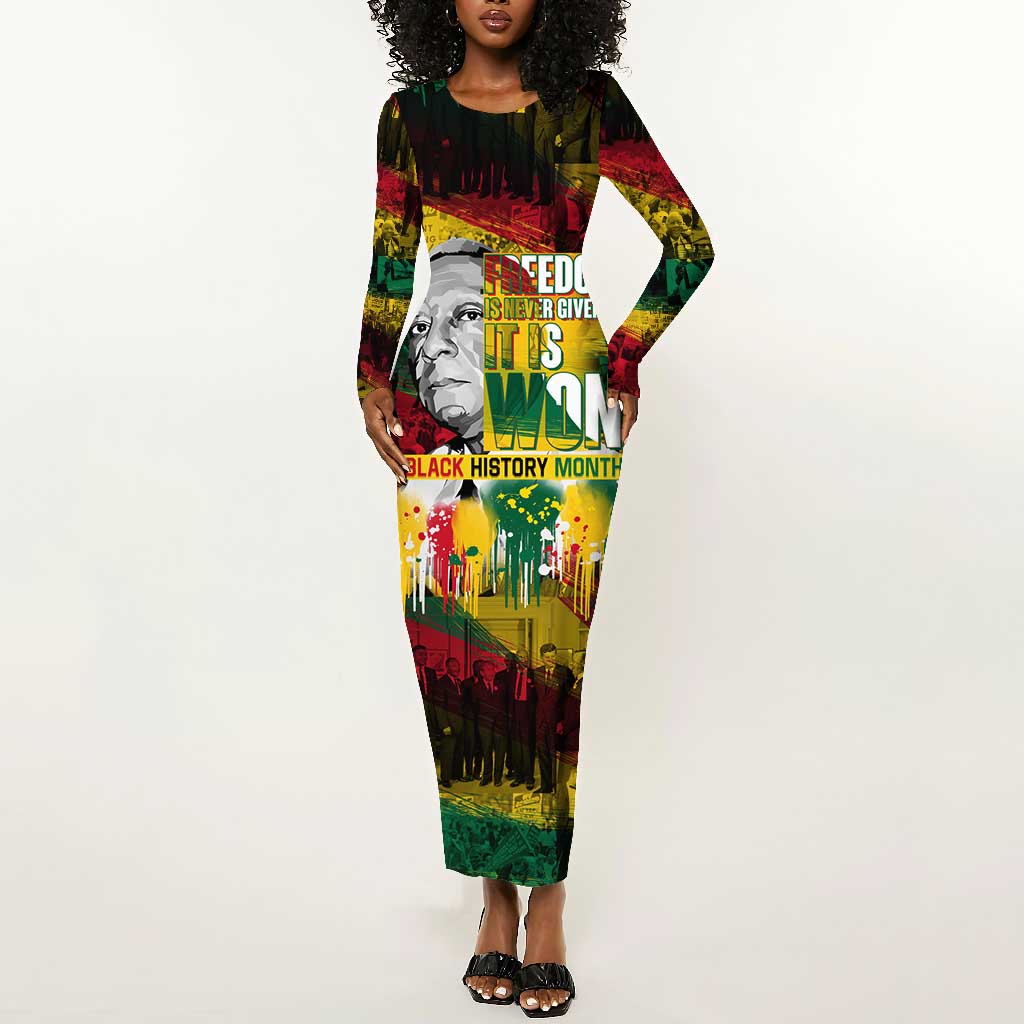 Freedom Is Never Given It Is Won Long Sleeve Bodycon Dress Asa Philip Randolph