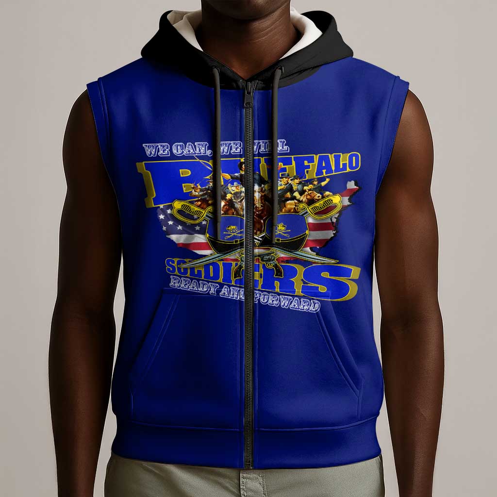 We Can We Will Buffalo Soldiers Sleeveless Zip Hoodie Us Army Ready and Forward - African Pride