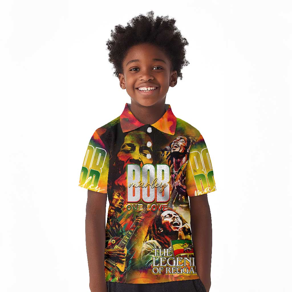 The Legend of Reggae One Love Kid Polo Shirt Bob Colorful Art