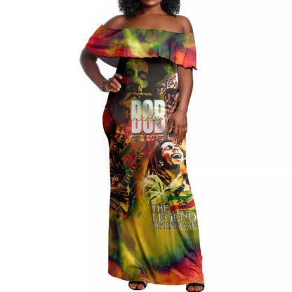 The Legend of Reggae One Love Off Shoulder Maxi Dress Bob Colorful Art