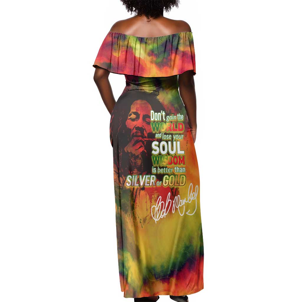 The Legend of Reggae One Love Off Shoulder Maxi Dress Bob Colorful Art