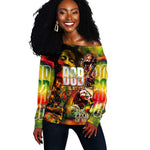 The Legend of Reggae One Love Off Shoulder Sweater Bob Colorful Art