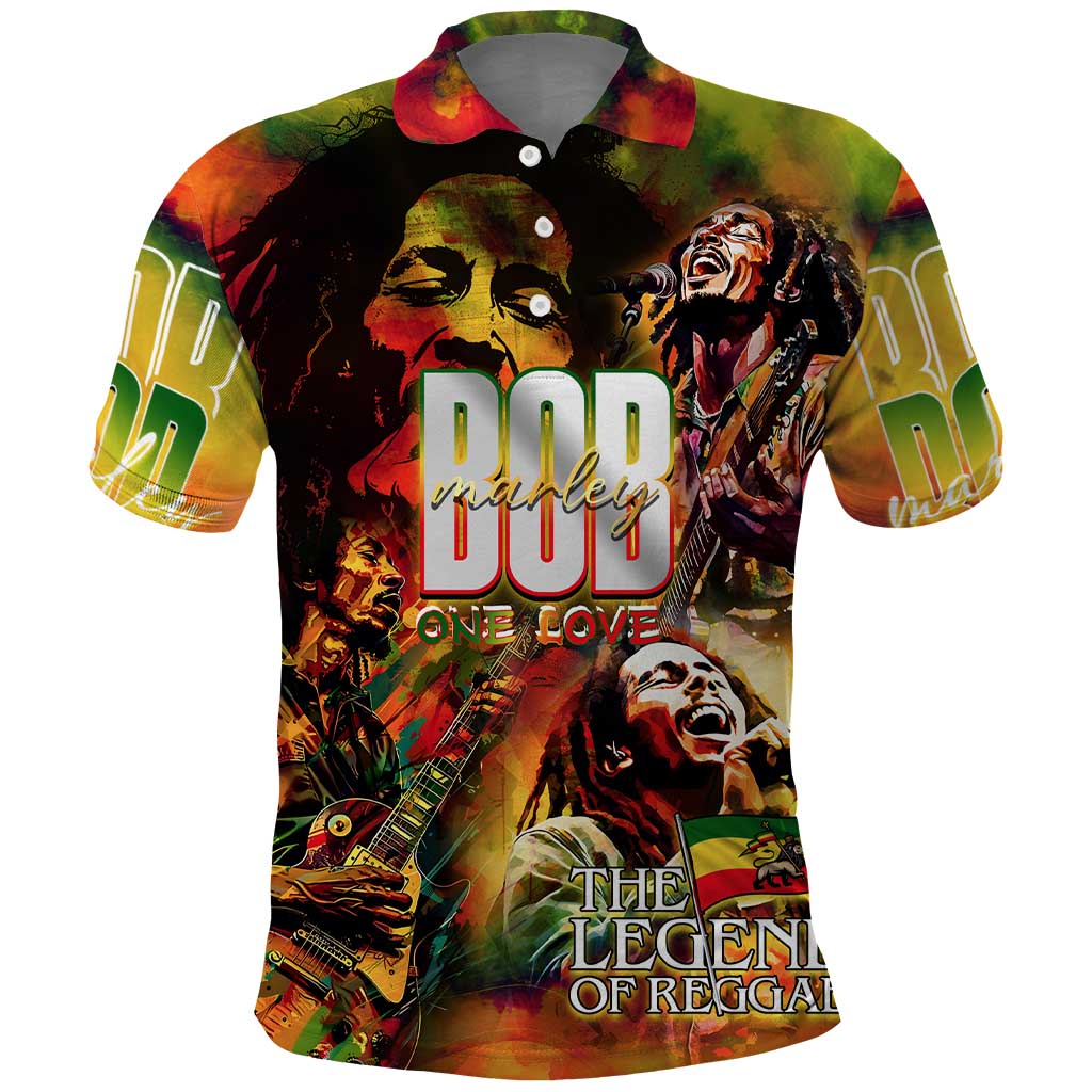 The Legend of Reggae One Love Polo Shirt Bob Colorful Art