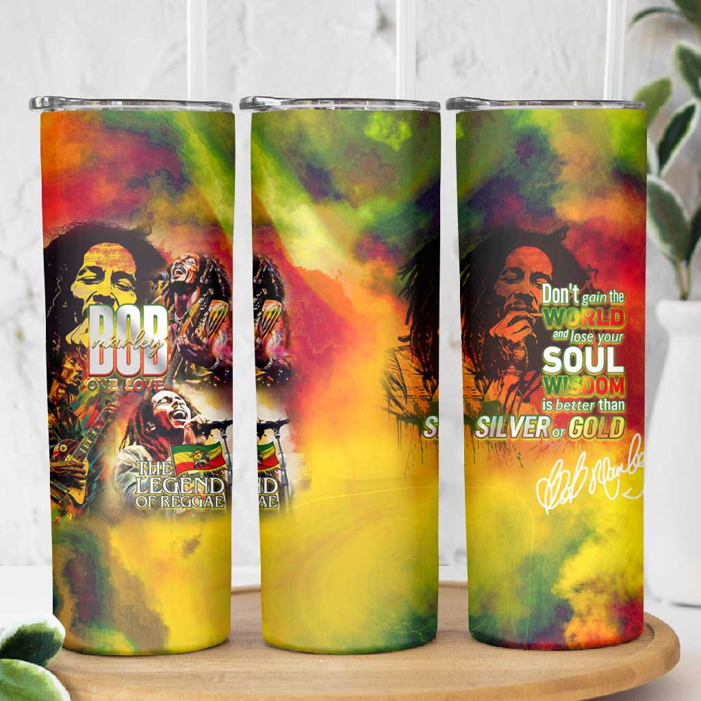 The Legend of Reggae One Love Skinny Tumbler Bob Colorful Art