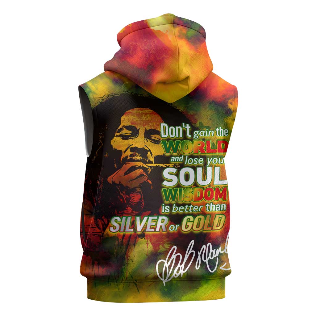 The Legend of Reggae One Love Sleeveless Zip Hoodie Bob Colorful Art - African Pride