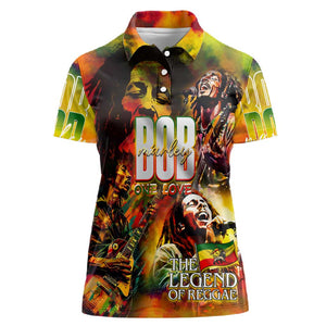 The Legend of Reggae One Love Women Polo Shirt Bob Colorful Art