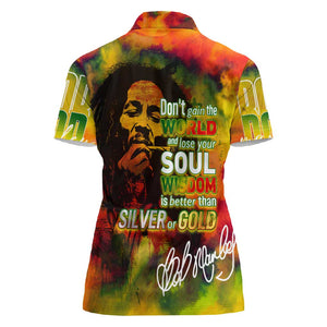 The Legend of Reggae One Love Women Polo Shirt Bob Colorful Art