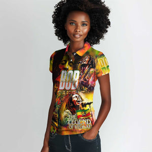 The Legend of Reggae One Love Women Polo Shirt Bob Colorful Art