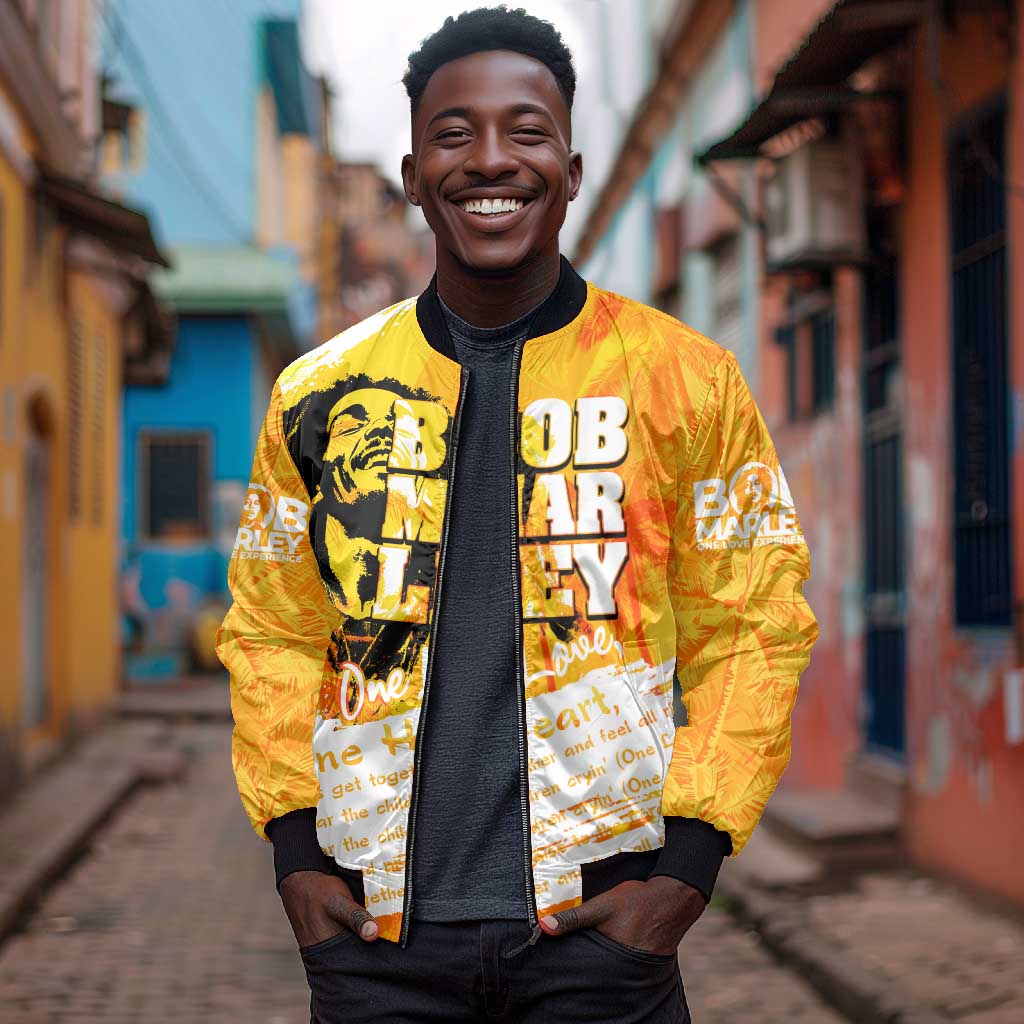 Legend Bob Reggae Afro Bomber Jacket One Love One Heart Tropical Leaf